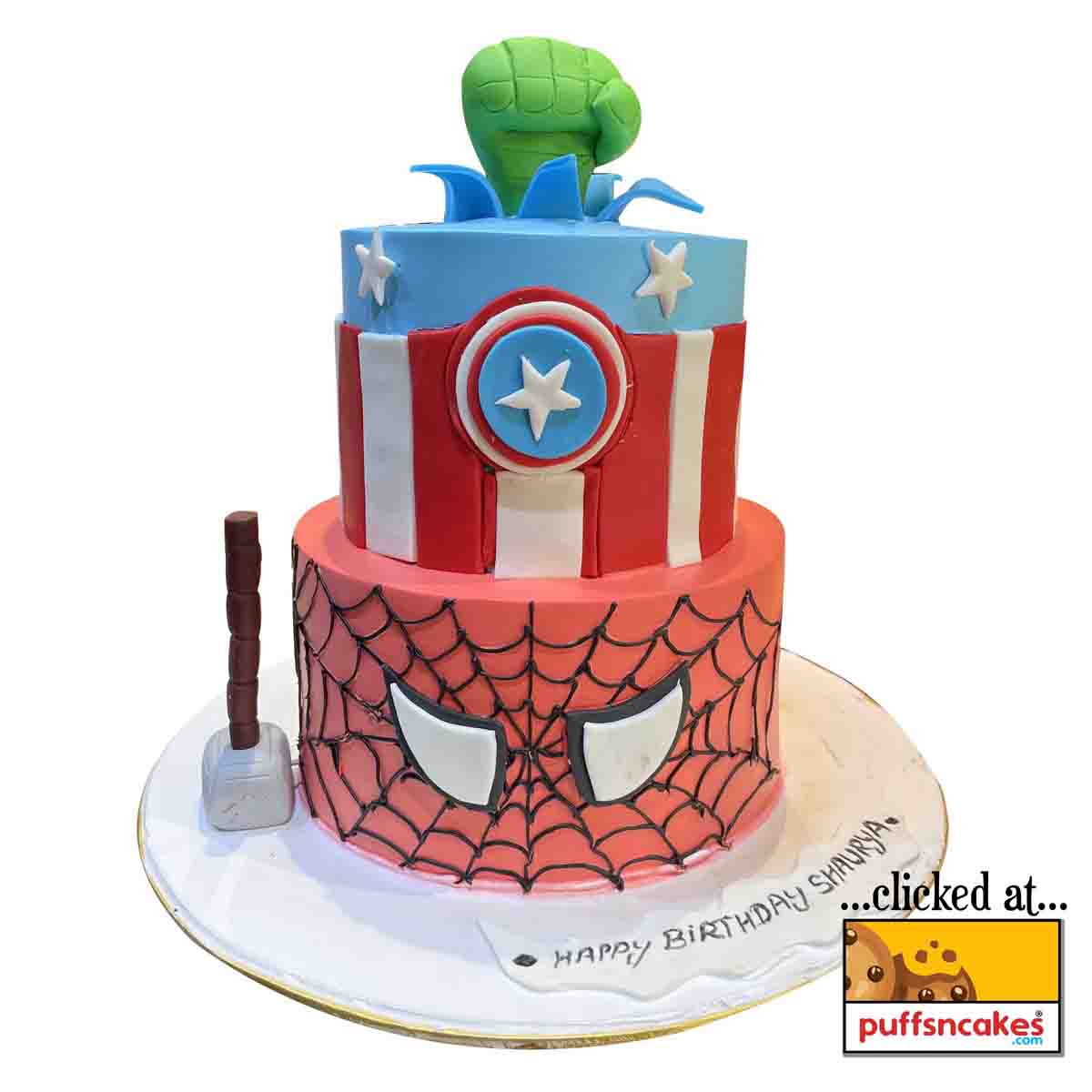 (1519) Avengers Super Hero Theme Semi Fondant Cake